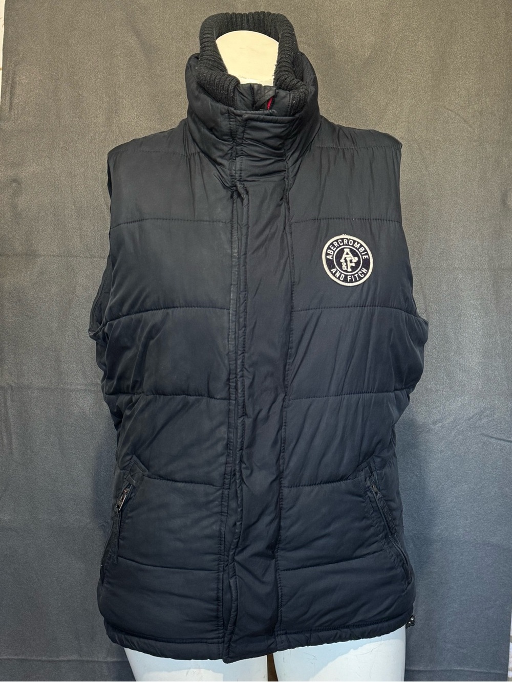 Abercrombie & Fitch Black Quilted Collared Puffer Vest Vintage 90s Y2K Men’s Lrg